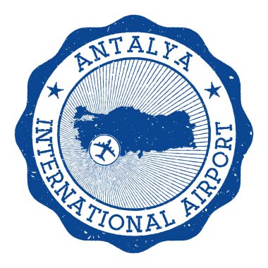 Antalya Uluslararası Havaalanı damgalı Antalya Havaalanı yuvarlak logosu Türkiye haritasında yer alıyor