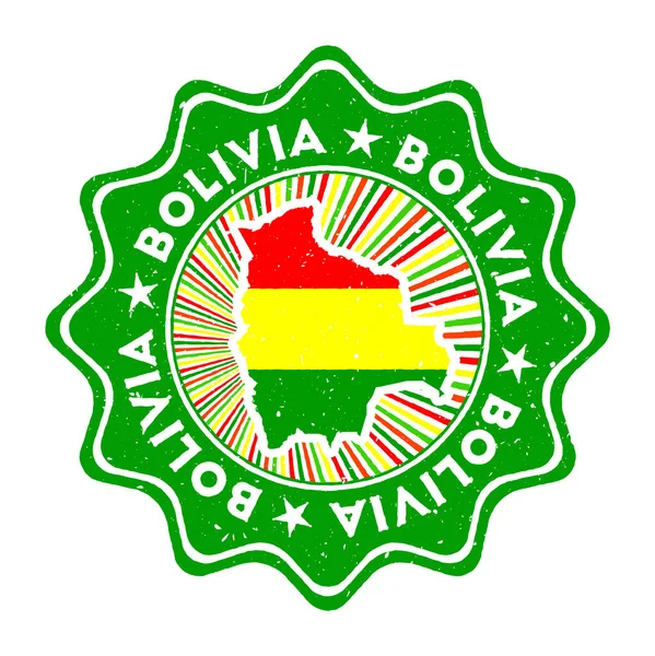 Боливия круглый гранж марка с картой страны и флагом страны винтажный знак с круглым текстом и — стоковый вектор