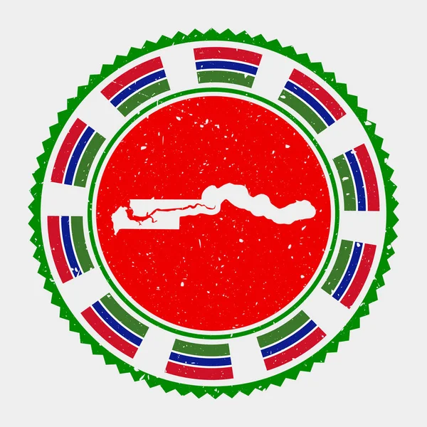 Gâmbia grunge carimbo Logotipo redondo com mapa e bandeira da Gâmbia País carimbo ilustração vetorial —  Vetores de Stock
