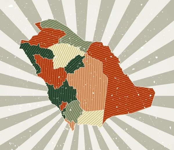 사우디 아라비아 빈티지 지도 Grunge poster with map of the country in retro color palette Shape of — 스톡 벡터