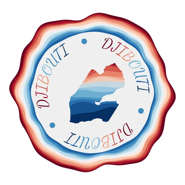 Distintivo do Djibuti Mapa do país com belas ondas geométricas e quadro azul vermelho vibrante Vivid —  Vetores de Stock