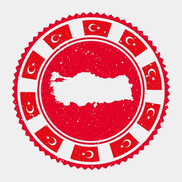 トルコのグランジスタンプトルコの地図とフラグ付きラウンドロゴ国スタンプベクトルイラスト — ストックベクタ