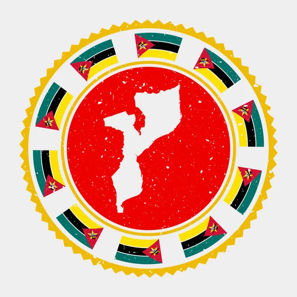 Mozambik grunge damgası Mozambik Ülke Mühür Vektörünün haritası ve bayrağıyla yuvarlak logo — Stok Vektör