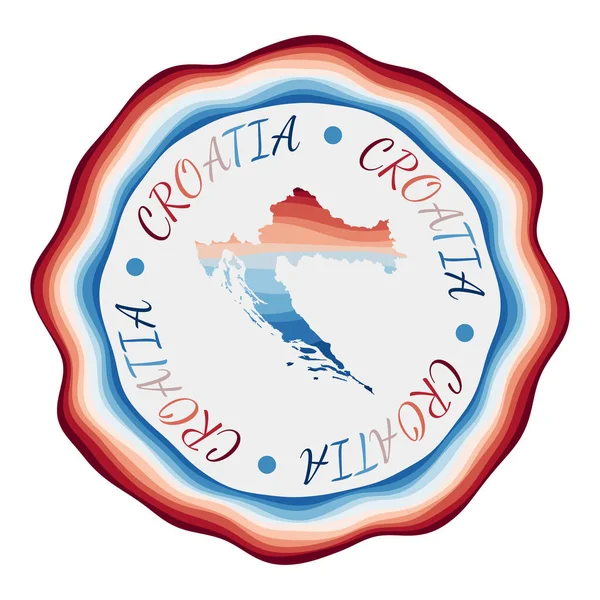 Croacia insignia Mapa del país con hermosas olas geométricas y vibrante marco azul rojo Vivid — Archivo Imágenes Vectoriales