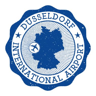 Düsseldorf Uluslararası Havaalanı damgalı Düsseldorf Havaalanı yuvarlak logosu Almanya üzerinde yer almaktadır.