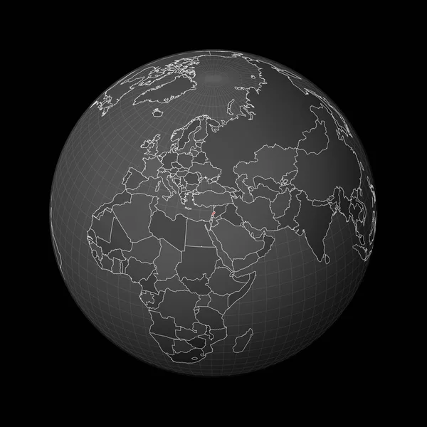 以黎巴嫩国家为中心的暗地球，在世界地图上用红色标出卫星世界 — 图库矢量图片