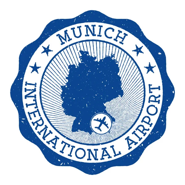 Aeropuerto Internacional de Múnich sello Aeropuerto de Múnich logo redondo con ubicación en Alemania mapa marcado — Archivo Imágenes Vectoriales