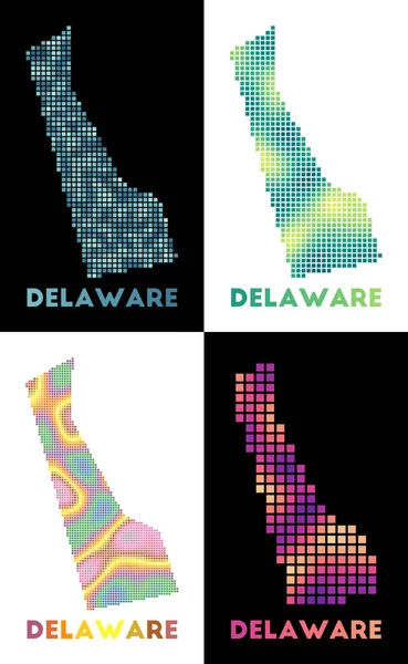 Delaware térkép gyűjtemény térképe Delaware pontozott stílusban Határok az amerikai állam tele — Stock Vector