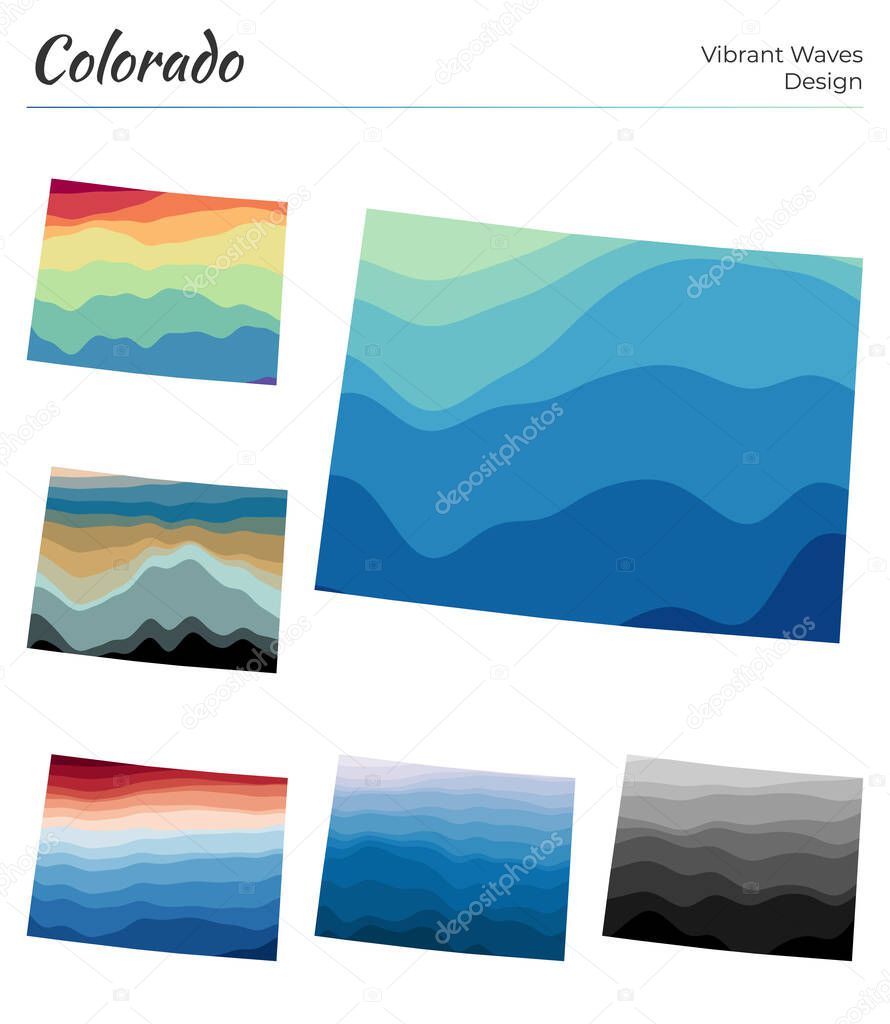 Set of vector maps of Colorado Vibrant waves design Bright map of us state in geometric smooth