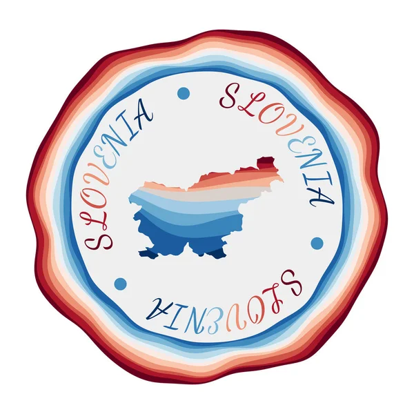 Insignia de Eslovenia Mapa del país con hermosas olas geométricas y vibrante marco rojo azul Vivid — Vector de stock