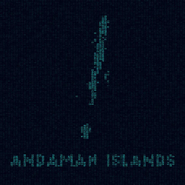 Technická mapa Andamanských ostrovů Symbol ostrova v digitálním stylu Kybermapa Andamanských ostrovů s ostrovem — Stockový vektor