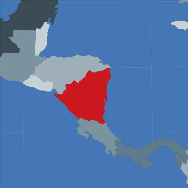 La forma de Nicaragua en el contexto de los países vecinos País destacado con el color rojo en — Vector de stock