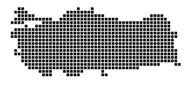 Türkiye Haritası ülkenin noktalı stil sınırlarında dikdörtgenlerle dolu