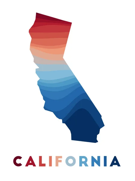 ABD haritası kırmızı mavi renkli güzel geometrik dalgalar ile Kaliforniya eyaleti haritası — Stok Vektör