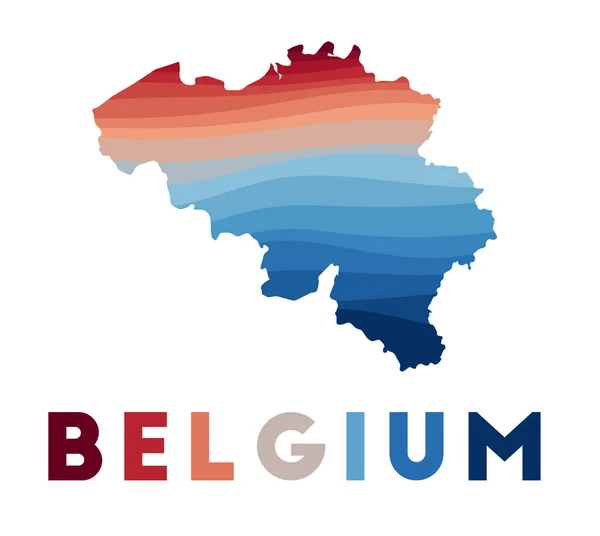 Carte de la Belgique Carte du pays avec de belles vagues géométriques en couleurs rouges bleues Vives Belgique — Image vectorielle