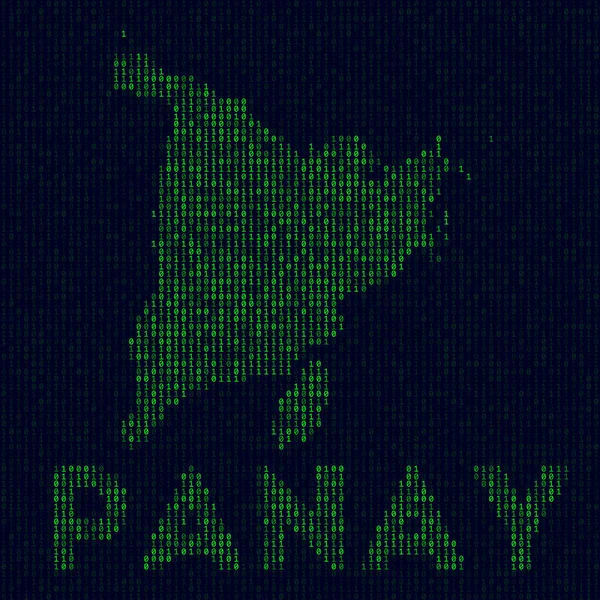 Digital Panay logo Island symbol in hacker style Mapa de código binario de Panay con nombre de isla Elegante — Vector de stock