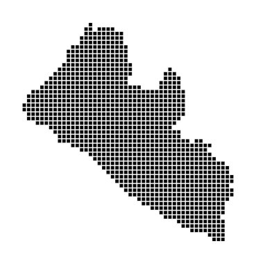 Liberya haritası. Ülkenin noktalı stil sınırları dikdörtgenlerle dolu.