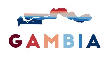 Kırmızı mavi renkli güzel geometrik dalgalarla dolu Gambiya haritası