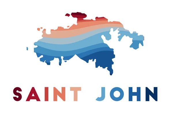 Carte de Saint John Carte de l'île avec de belles vagues géométriques aux couleurs bleu-rouge Vivid Saint — Image vectorielle