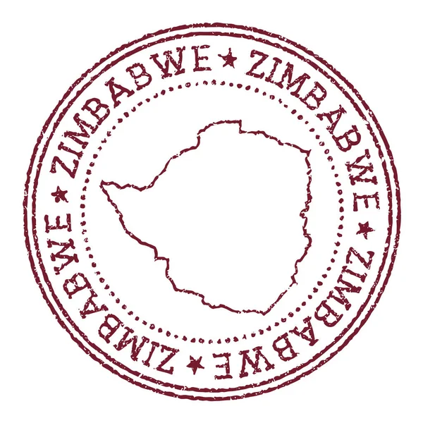 Зімбабве кругла гумова марка з картою країни Вінтажний червоний паспорт з круглим текстом — стоковий вектор