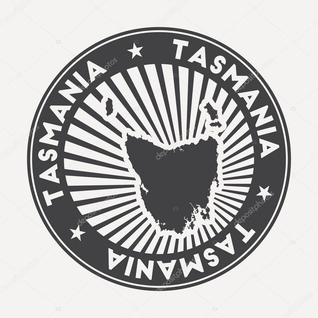 Tasmania round logo Vintage travel badge with the circular name and map of island vector