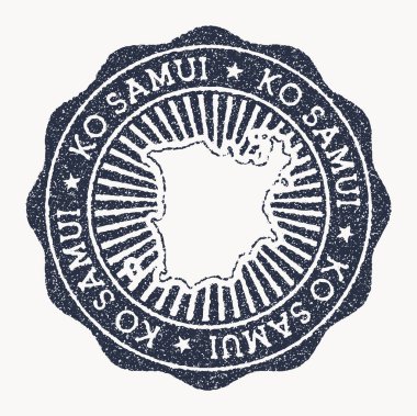Ko Samui damgası Ada vektör illüstrasyonunun adı ve haritasıyla birlikte seyahat damgası olabilir