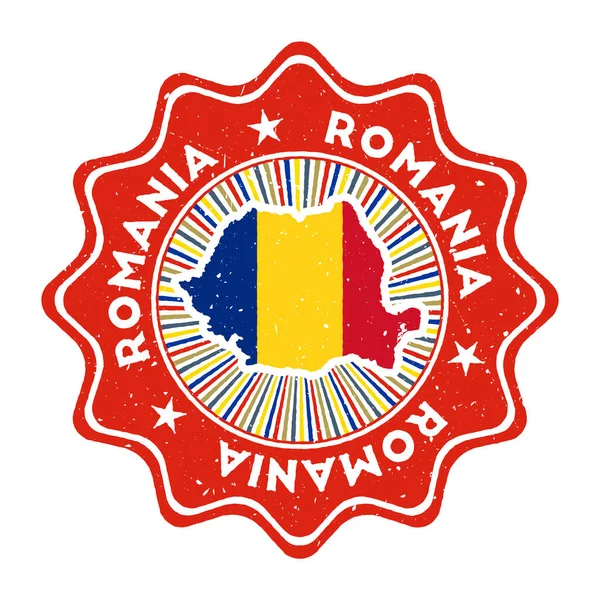 Rumänien runde Grunge-Briefmarke mit Landkarte und Landesflagge Vintage-Abzeichen mit rundem Text und — Stockvektor