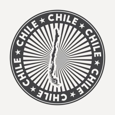Şili yuvarlak logosu Dairesel adı ve ülke vektörünün haritası olan Vintage seyahat rozeti