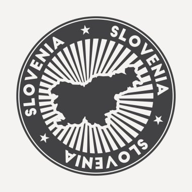 Slovenya yuvarlak logosu Dairesel adı ve ülke vektörünün haritasıyla Vintage seyahat rozeti