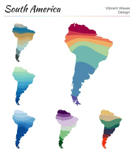 남 아메리카 의 비브리 안트 파 세트 기하학적으로 브라이트 대륙 지도를 설계 함 — 스톡 벡터