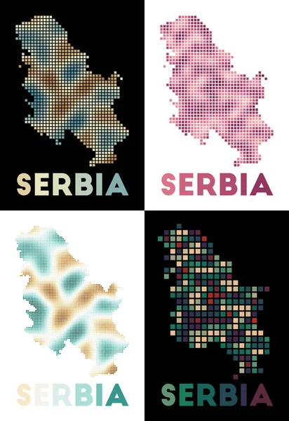 Serbia mapa Colección de mapa de Serbia en estilo punteado Fronteras del país lleno de — Vector de stock