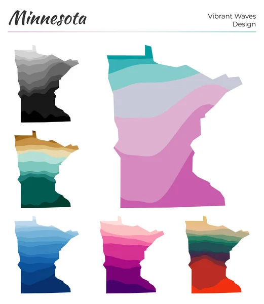 ミネソタのベクトル地図鮮やかな波のデザイン幾何学的な滑らかな状態の私達の明るい地図 — ストックベクタ