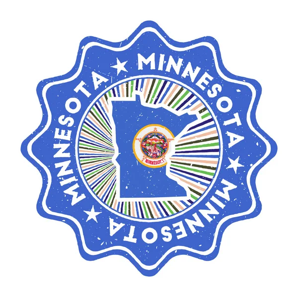 Minnesota rodada grunge selo conosco mapa do estado e bandeira do estado emblema Vintage com texto circular e — Vetor de Stock