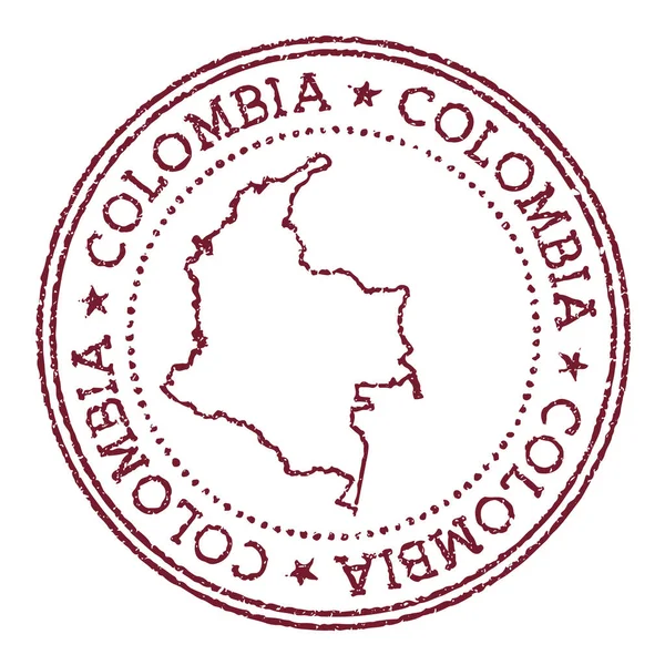 Colombia timbro rotondo di gomma con mappa del paese timbro passaporto rosso Vintage con testo circolare e — Vettoriale Stock