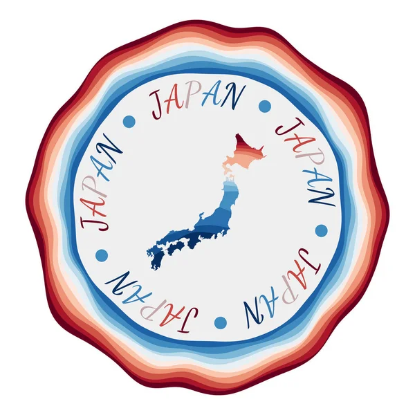 Japán jelvény Az ország térképe gyönyörű geometriai hullámokkal és élénk piros kék kerettel Élénk — Stock Vector