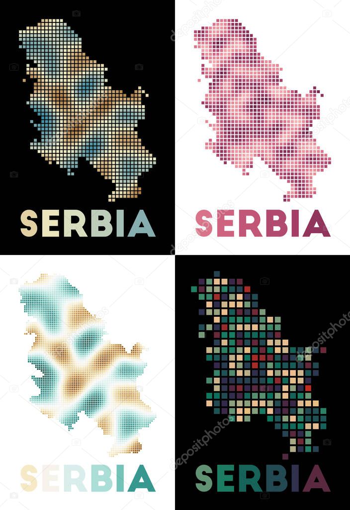Serbia map Collection of map of Serbia in dotted style Borders of the country filled with