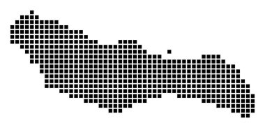 Saona Adası Haritası. Adanın dikdörtgenlerle dolu kenarları nokta biçiminde.