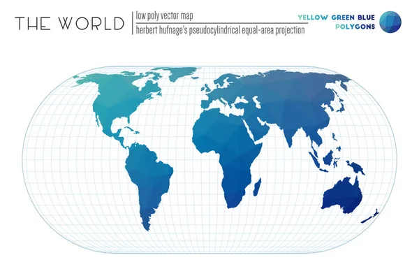 Mappa poligonale del mondo Herbert Hufnages proiezione pseudocilindrica uguale area del mondo — Vettoriale Stock