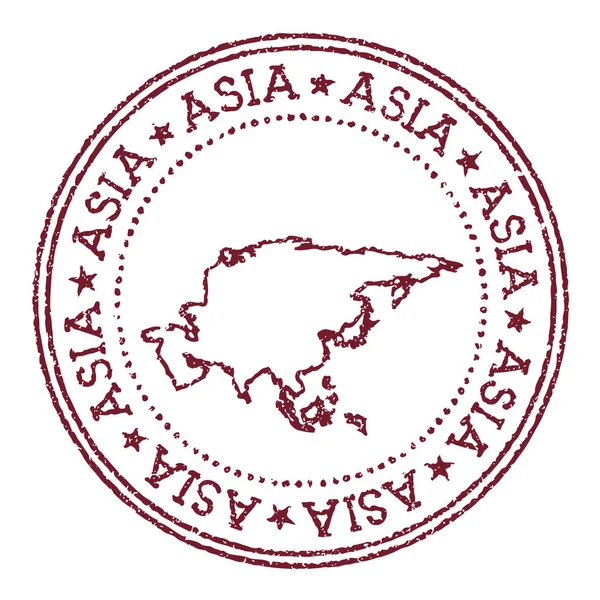 Timbre rond Asie avec carte du continent Timbre passeport rouge vintage avec texte circulaire et étoiles — Image vectorielle