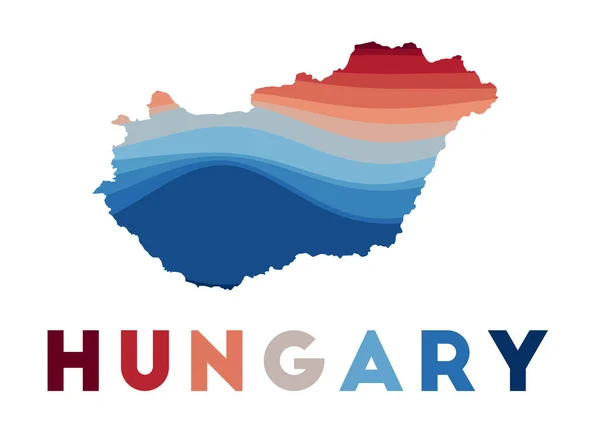 Mapa Maďarska Mapa země s krásnými geometrickými vlnami v červených modrých barvách Živé Maďarsko — Stockový vektor
