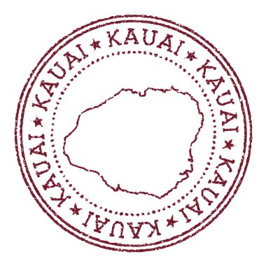 Ada haritalı Kauai yuvarlak kauçuk damgası dairesel metin ve yıldızlı klasik kırmızı pasaport damgası