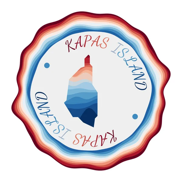 Insignia de la isla de Kapas Mapa de la isla con hermosas olas geométricas y vibrante marco azul rojo — Vector de stock