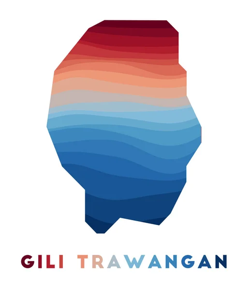 Gili Trawangan carte Carte de l'île avec de belles vagues géométriques en couleurs bleu rouge Vivid Gili — Image vectorielle