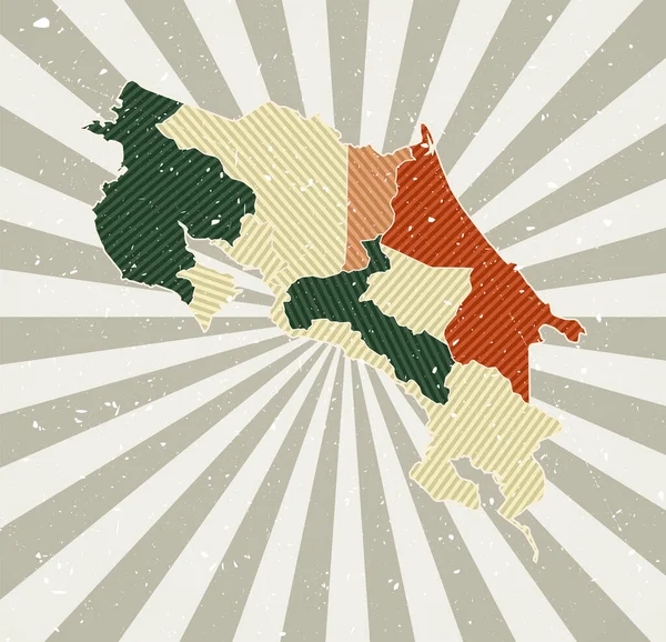 Kostaryka vintage mapa Grunge plakat z mapą kraju w retro palety kolorów Kształt Kostaryki — Wektor stockowy