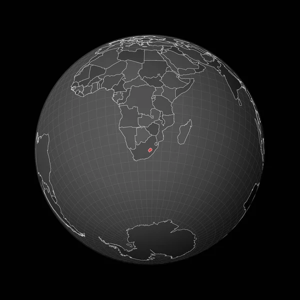 Globe sombre centré sur le Lesotho Pays mis en évidence avec la couleur rouge sur la carte du monde Monde satellite — Image vectorielle