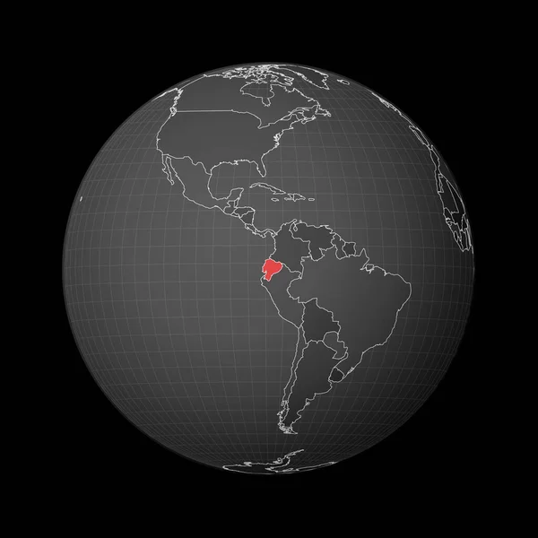 Sötét földgömb középpontjában Ecuador Ország kiemelve piros színű világtérképen Műholdas világ — Stock Vector