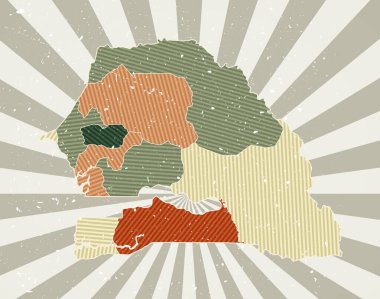 Senegal klasik harita Grunge posteri. Ülkenin haritası Senegal 'in eski renk paleti şeklinde.