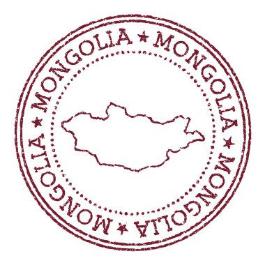 Ülke haritalı Moğolistan yuvarlak lastik damgası dairesel metin ve klasik kırmızı pasaport damgası