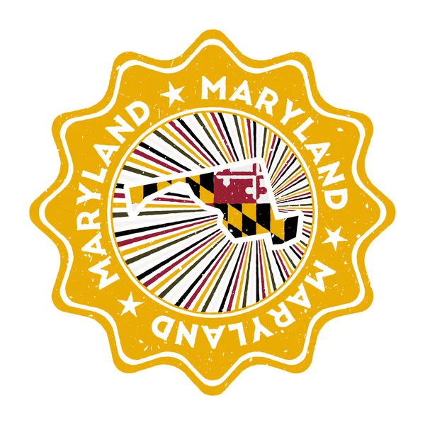 Maryland ronda grunge sello con nosotros mapa del estado y bandera del estado Vintage insignia con texto circular y — Archivo Imágenes Vectoriales
