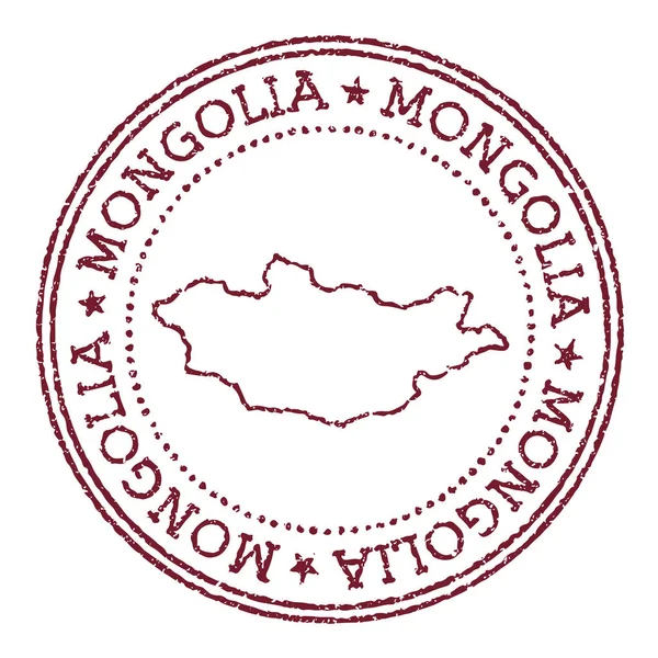 Mongolië ronde rubberen stempel met landkaart Vintage rood paspoort stempel met ronde tekst en — Stockvector